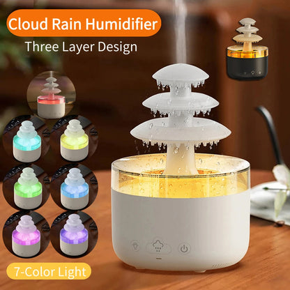 Cloud Rain Air Humidifier and Essential Oil Aromatherapy Diffuser with USB Connectivity and Colorful Lighting Effects
