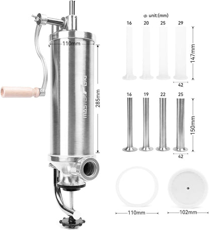 5 LBS Sausage Stuffer Vertical Stainless Steel Stuffing Maker Machine Packed with 8 Stuffing Funnels and 1 Silicone Piston