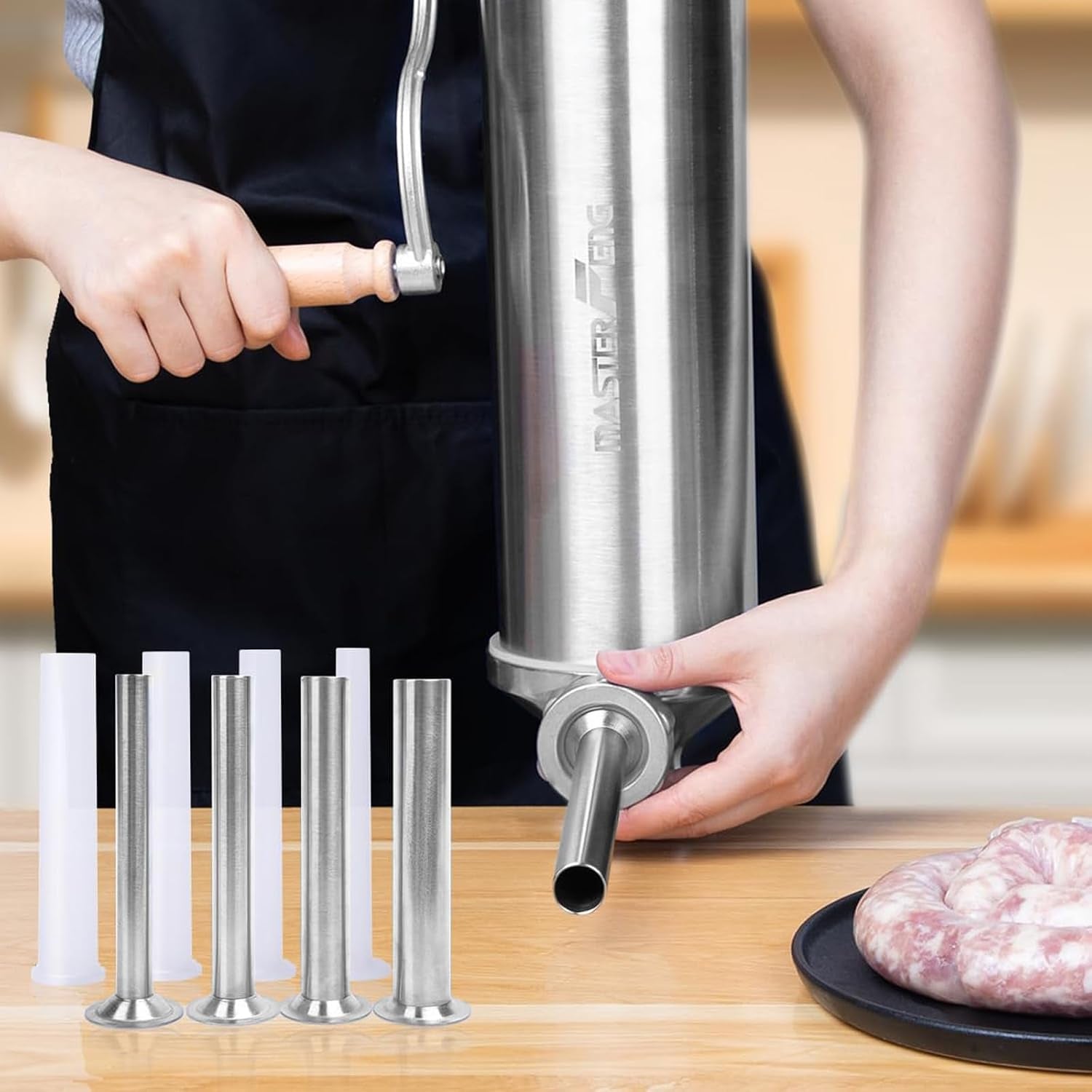 5 LBS Sausage Stuffer Vertical Stainless Steel Stuffing Maker Machine Packed with 8 Stuffing Funnels and 1 Silicone Piston