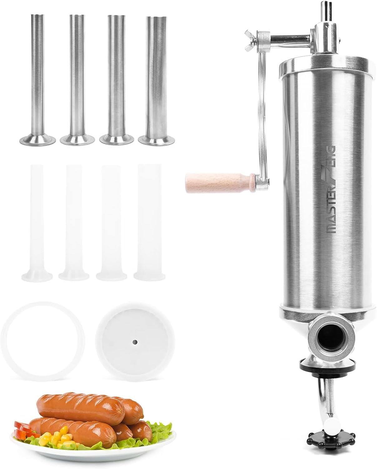 5 LBS Sausage Stuffer Vertical Stainless Steel Stuffing Maker Machine Packed with 8 Stuffing Funnels and 1 Silicone Piston