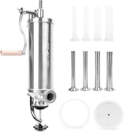 5 LBS Sausage Stuffer Vertical Stainless Steel Stuffing Maker Machine Packed with 8 Stuffing Funnels and 1 Silicone Piston