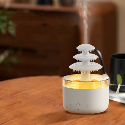 Cloud Rain Air Humidifier and Essential Oil Aromatherapy Diffuser with USB Connectivity and Colorful Lighting Effects